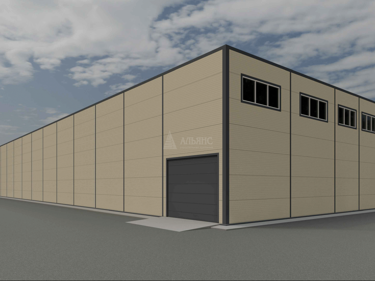 3D визуализация Склад с АБК из сэндвич-панелей - фото 1